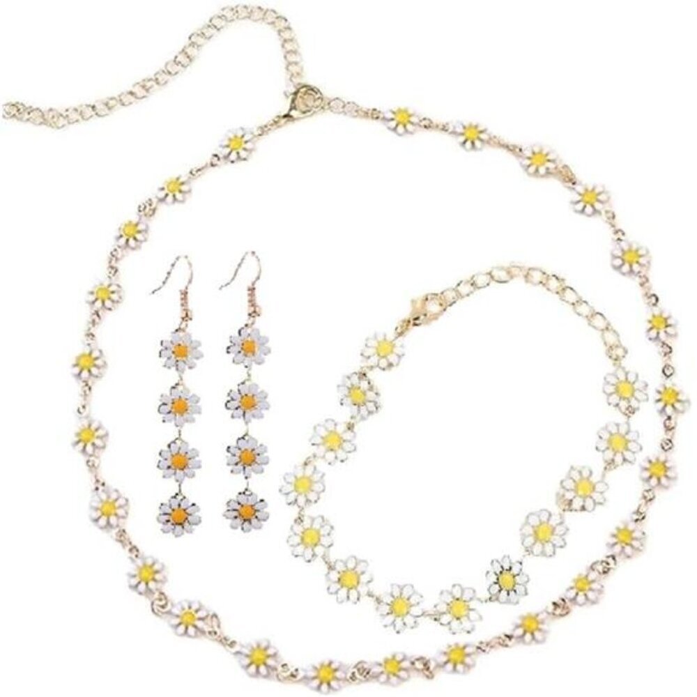 Daisy Flower Earrings set for Women Bohemian Earrings Dangling bracelet Necklace